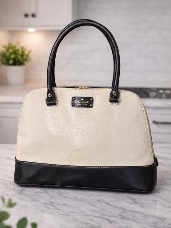 kate spade Handbags - Kate Spade Leather Dome Satchel Cream Black Top Handle Bag